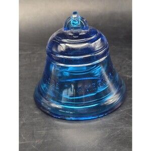 Vintage Telephone Pioneers of America Blue Art Glass Bell Paperweight